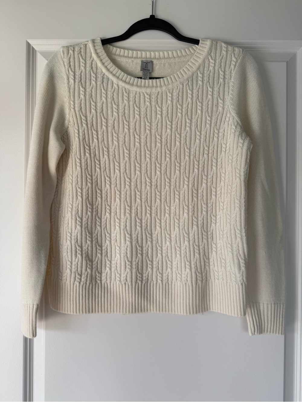 Tristan Cream Cable-Knit Crewneck Sweater